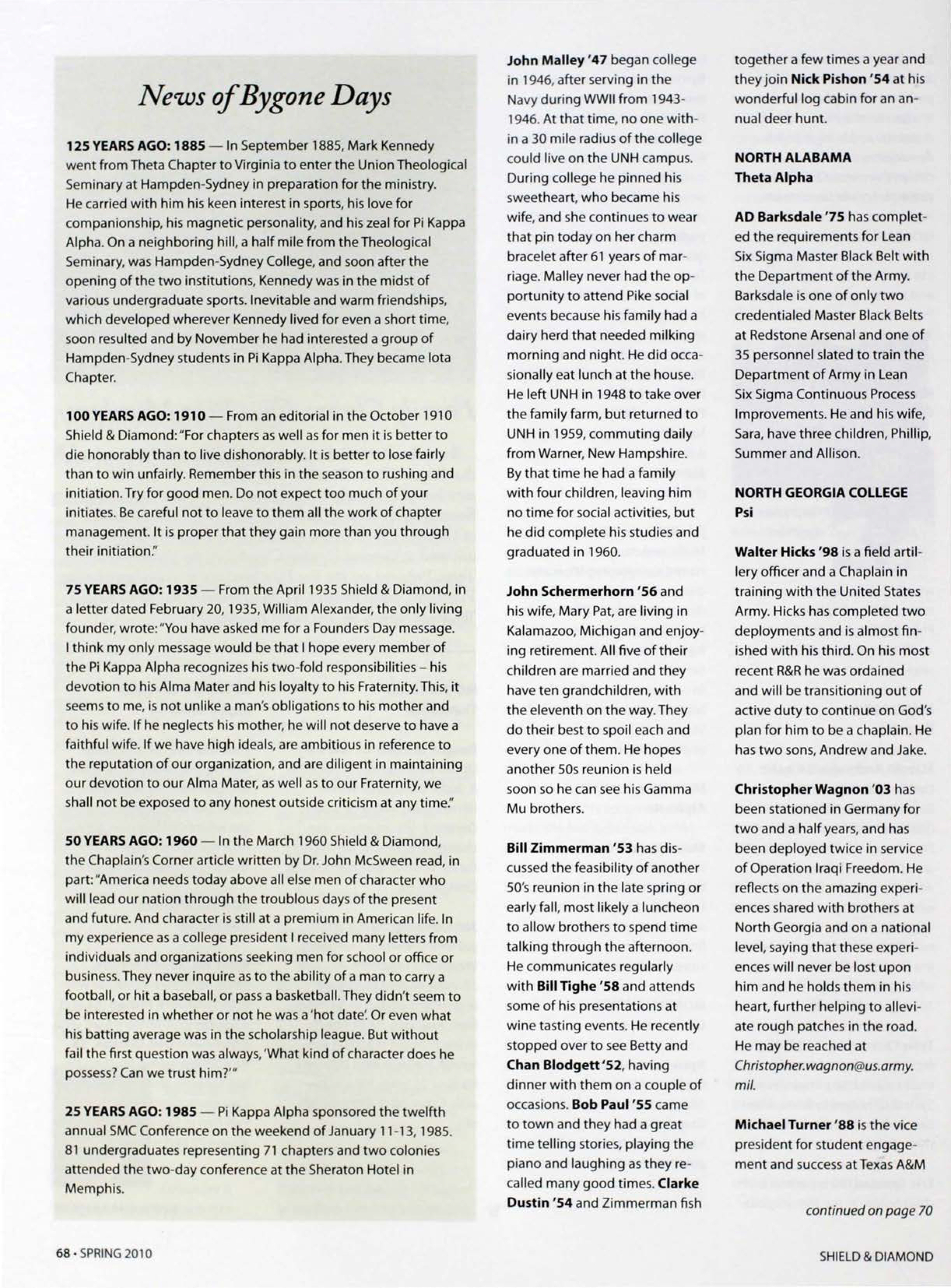 News of Bygone Days, Spring 2010